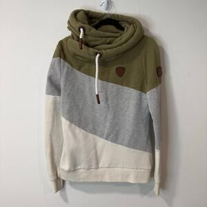 Wanakome Women's Selene Sweatshirt Stripe Hoodie Gray Cream Green Large